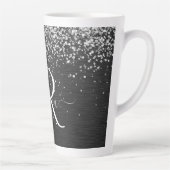 Tasse Latte Monogramme à étincelle noire à Parties scintillant (Droite)