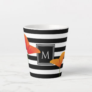 Tasse Latte Monogramme à rayures noires chic