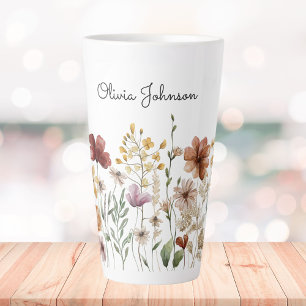 Tasse Latte Monogramme Aquarelle Fleur sauvage Joli Floral