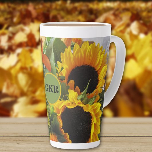 Tasse Latte Monogramme Autumn Sunflower Photo Imprimer 17oz
