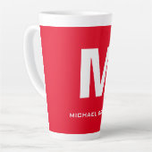 Tasse Latte Monogramme blanc rouge tendance ton nom (Angle gauche)