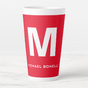 Tasse Latte Monogramme blanc rouge tendance ton nom