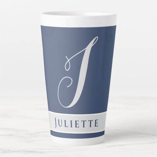 TASSE LATTE MONOGRAMME CLASSIQUE SIMPLE INITIAL NOMMÉ ARGENT B (Devant)