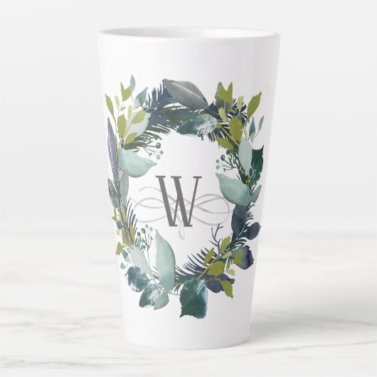 Tasse Latte Monogramme de couronne de laurier d'aquarelle russ (Devant)