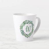 Tasse Latte Monogramme de couronne verte (Angle droit)