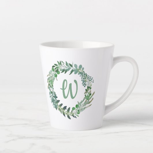 Tasse Latte Monogramme de couronne verte (Droite)