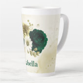 Tasse Latte Monogramme de fleurs d'or et d'ivoire vert émeraud (Angle droit)