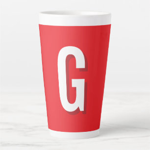 Tasse Latte Monogramme de lettre initiale rouge blanc simple