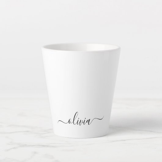 Tasse Latte Monogramme de nom de fille de script moderne noir  (Devant)