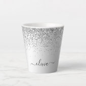 Tasse Latte Monogramme de nom en métal à paillettes scintillan (Devant)