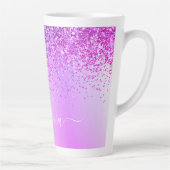Tasse Latte Monogramme de nom en métal pailleté violet (Droite)