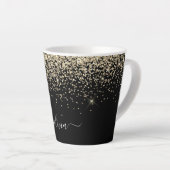 Tasse Latte Monogramme de nom girly script paillettes noir or (Angle droit)