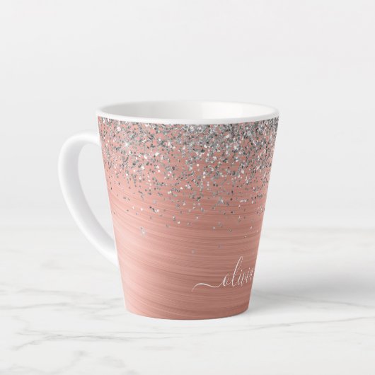 Tasse Latte Monogramme de Parties scintillant d'argent en méta (Angle gauche)