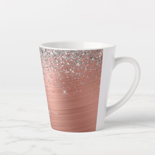 Tasse Latte Monogramme de Parties scintillant d'argent en méta (Droite)
