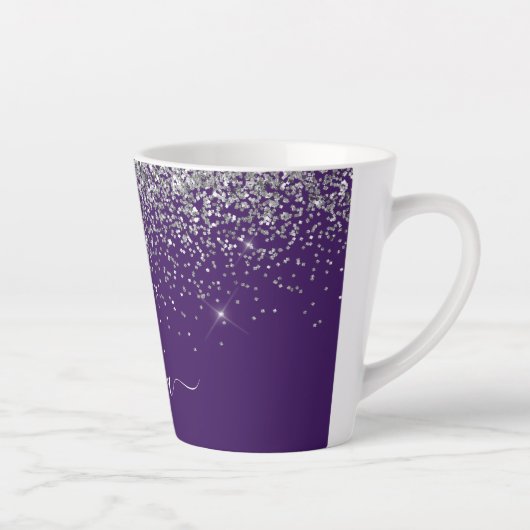Tasse Latte Monogramme de Parties scintillant d'argent violet (Droite)