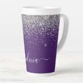 Tasse Latte Monogramme de Parties scintillant d'argent violet (Angle droit)