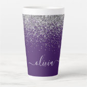 Tasse Latte Monogramme de Parties scintillant d'argent violet (Devant)