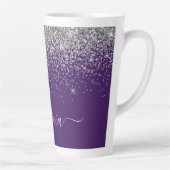 Tasse Latte Monogramme de Parties scintillant d'argent violet (Droite)