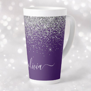Tasse Latte Monogramme de Parties scintillant d'argent violet