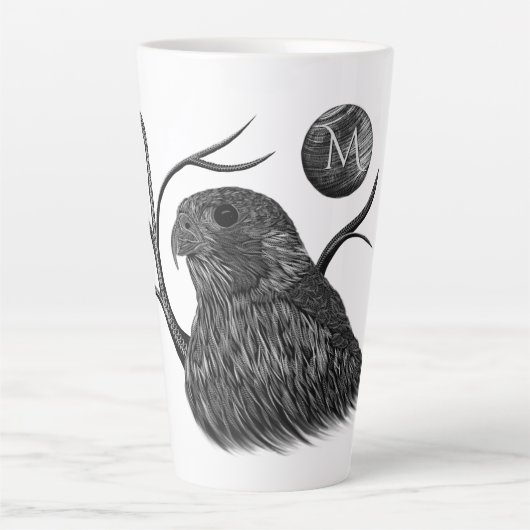Tasse Latte Monogramme de Pleine lune de faucon (Devant)