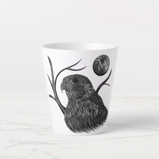 Tasse Latte Monogramme de Pleine lune de faucon (Devant)