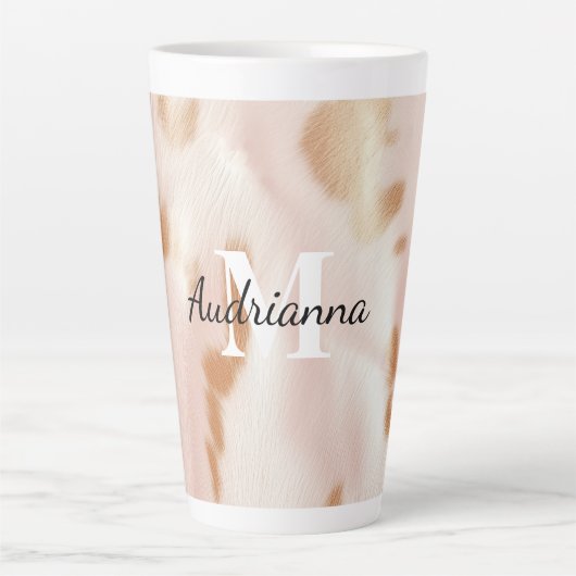 Tasse Latte Monogramme de vache blanche rose (Devant)