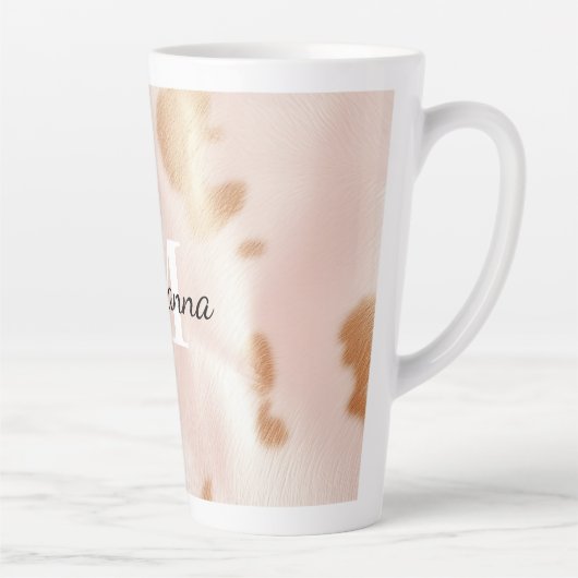 Tasse Latte Monogramme de vache blanche rose (Droite)