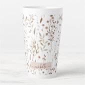 Tasse Latte Monogramme Delicate Fleurs sauvages Brown Feuilles (Devant)