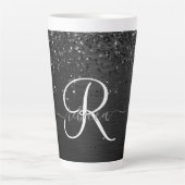 Tasse Latte Monogramme d'étincelle à Parties scintillant noire (Devant)