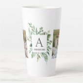 Tasse Latte Monogramme deux photos | Cadre de verdure personna (Devant)