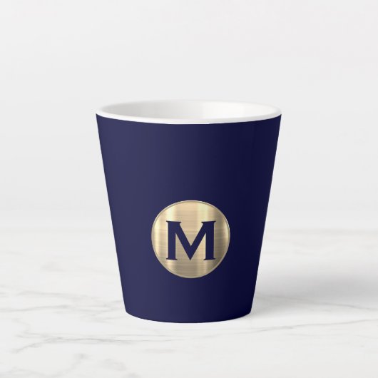 Tasse Latte Monogramme d'or métallique de la Marine (Devant)