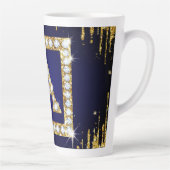 Tasse Latte Monogramme doré initial A avec paillettes bleues (Droite)