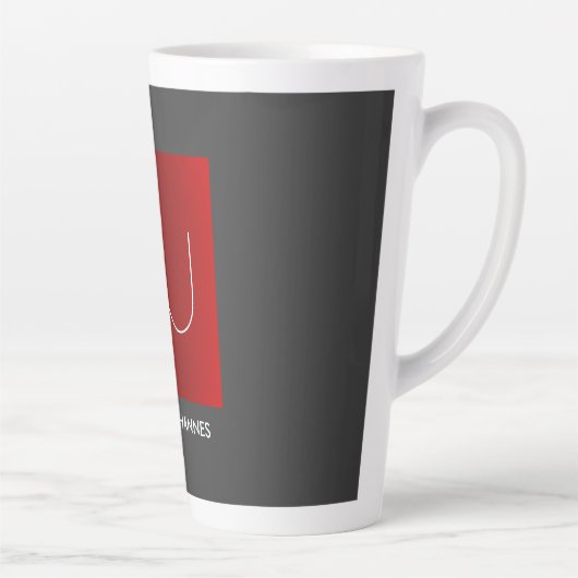 Tasse Latte Monogramme Elegant Red Grey Ajouter Nom Initiales (Droite)