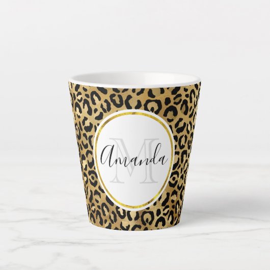 Tasse Latte Monogramme Empreinte de léopard sauvage et exotiqu (Devant)
