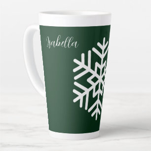 Tasse Latte Monogramme et grand flocon de neige blanc sur fond
