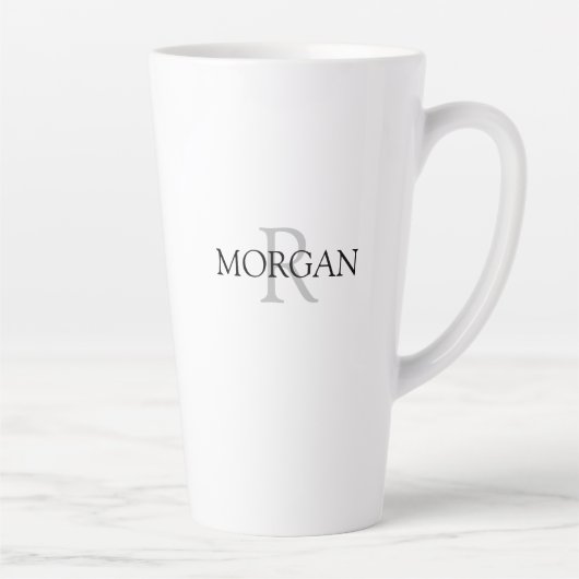 Tasse Latte Monogramme et nom Design simple Texte noir et gris (Droite)