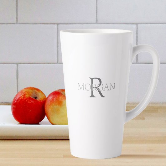Tasse Latte Monogramme et nom en Gris Texte Simple Design tend