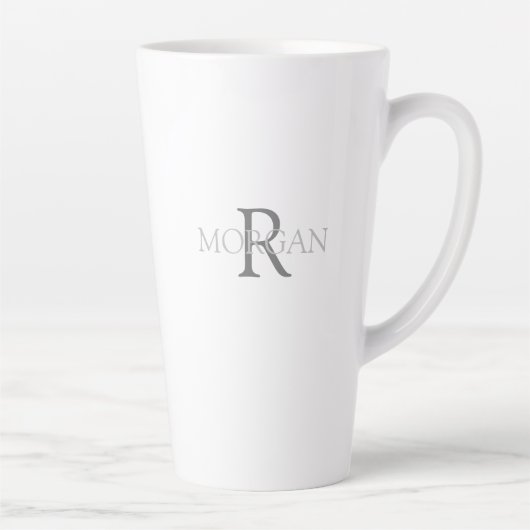 Tasse Latte Monogramme et nom en Gris Texte Simple Design tend (Droite)