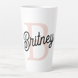 Tasse Latte Monogramme et nom personnalisé moderne Pastel Pink