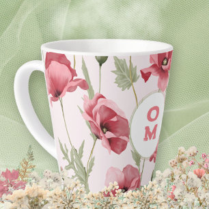 Tasse Latte Monogramme Féminin Élégant Fleur Sauvage Coquelico