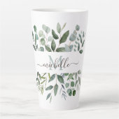 Tasse Latte Monogramme feuilles de verdure de eucalyptus vert  (Devant)