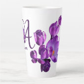 Tasse Latte monogramme fleuri pourpre Annie nom personnalisabl (Devant)
