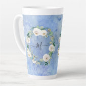 Tasse Latte Monogramme Floral Aquarelle Laver Bleu Blanc Scrip (Angle gauche)