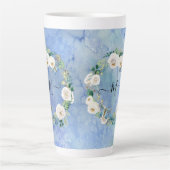 Tasse Latte Monogramme Floral Aquarelle Laver Bleu Blanc Scrip (Devant)