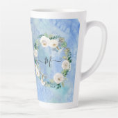 Tasse Latte Monogramme Floral Aquarelle Laver Bleu Blanc Scrip (Droite)