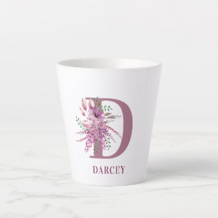 Tasse Latte Monogramme Floral Fleurs initiales Lilac et Lavand