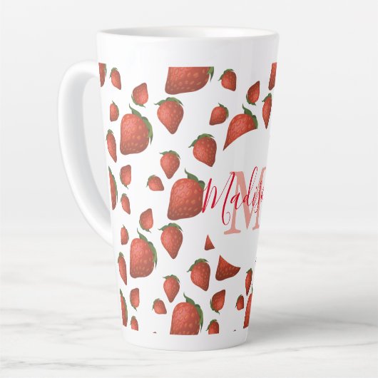 Tasse Latte Monogramme fraise Nom initial (Angle gauche)