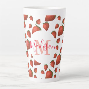 Tasse Latte Monogramme fraise Nom initial