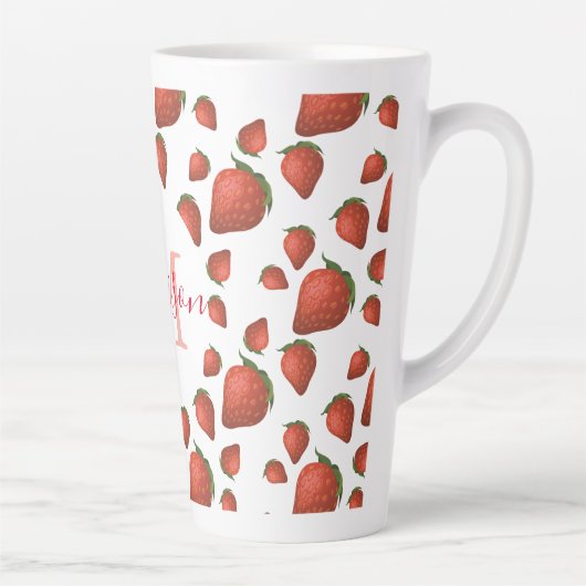 Tasse Latte Monogramme fraise Nom initial (Droite)