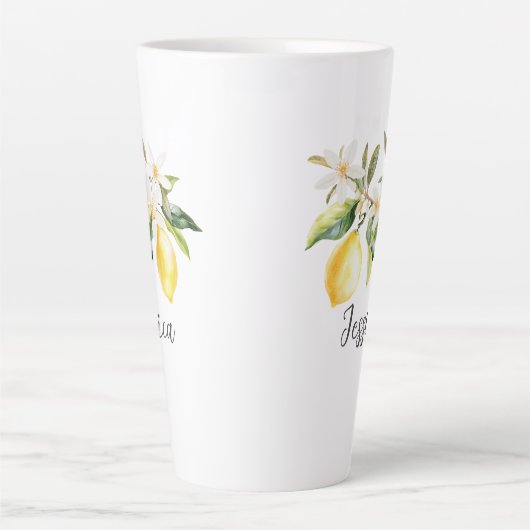 Tasse Latte Monogramme Fruits de citron Fleurs blanches Branch (Devant)